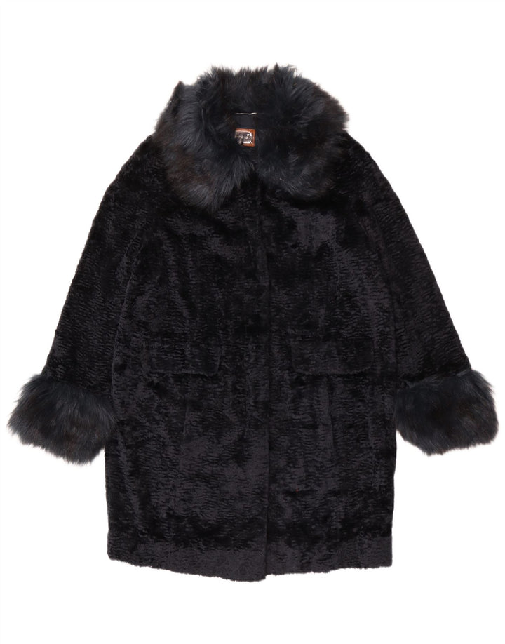 Marks & Spencer Dame Oversized Faux Fur Overcoat UK 14 Large Navy Blue