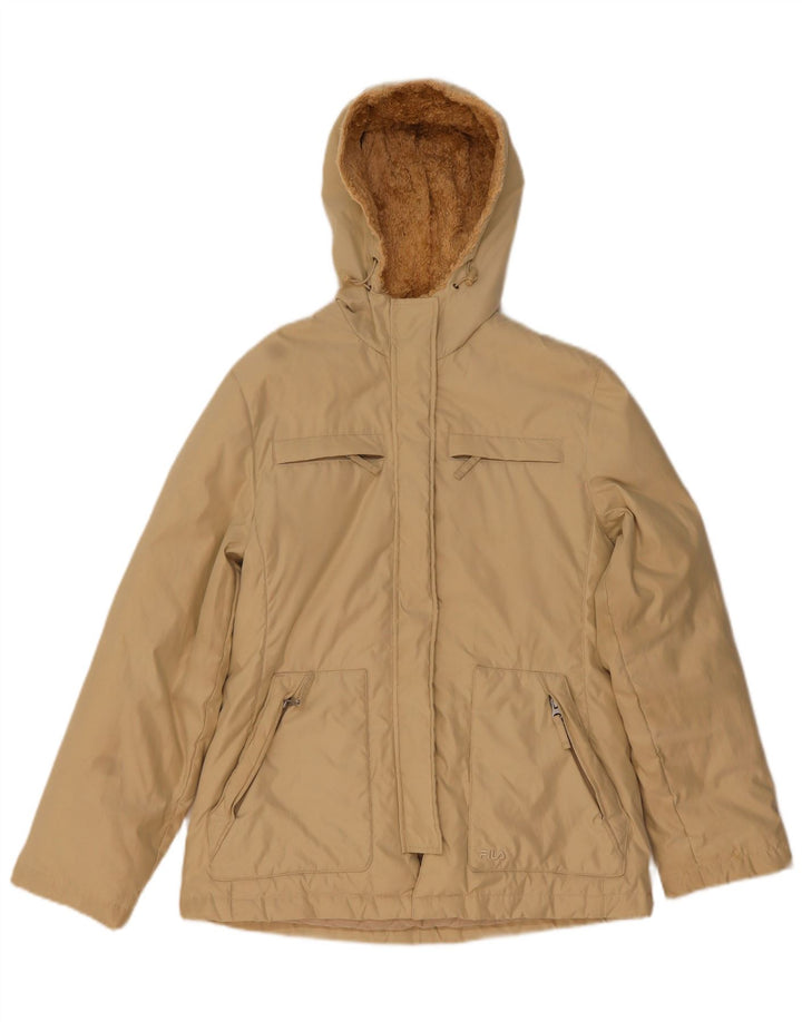 Fila vindjakkejakke med hætte til kvinder UK 12 Medium Beige Polyester