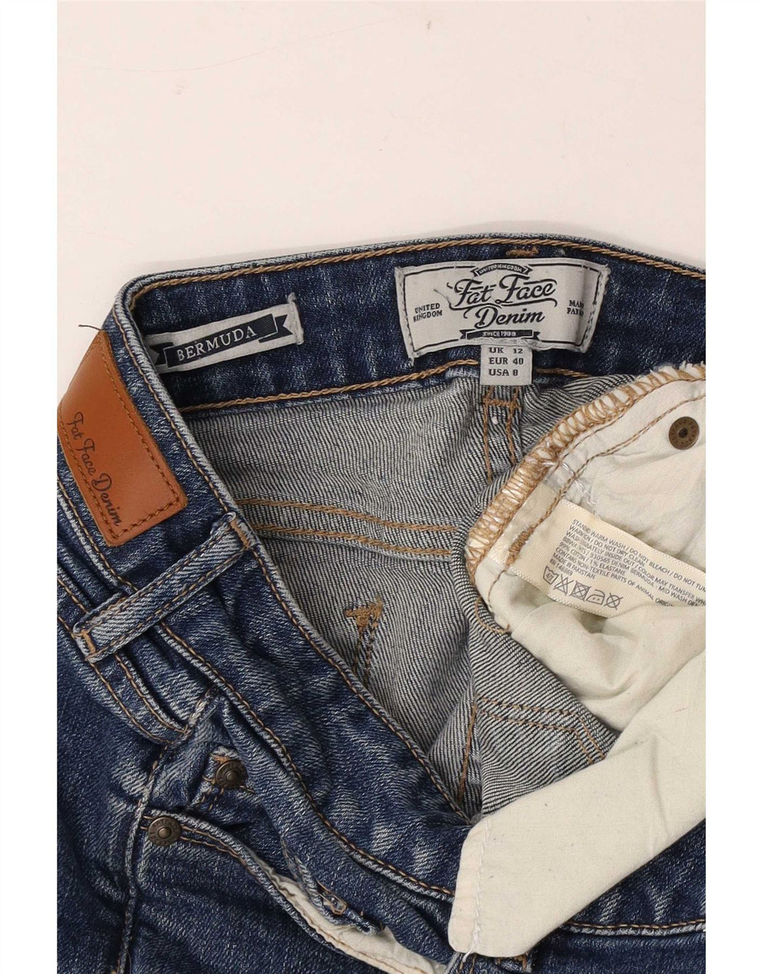 Fat Face Dame Denim Bermuda Shorts UK 12 Medium W30 Blå Bomuld