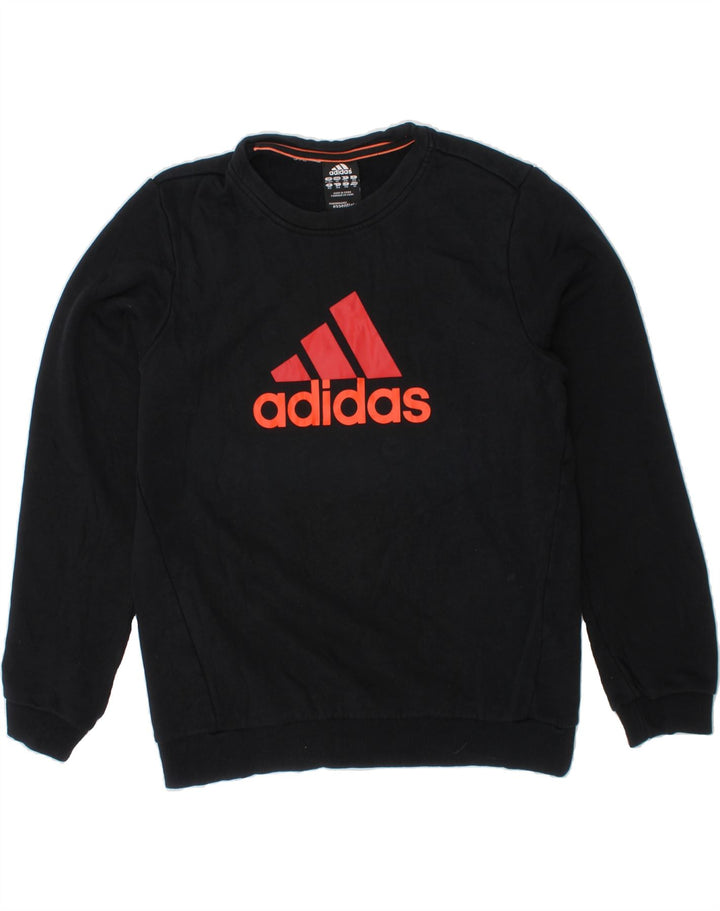 ADIDAS Boys Graphic Sweatshirt Jumper 11-12 Years Black Cotton Vintage Adidas and Second-Hand Adidas from Messina Hembry 