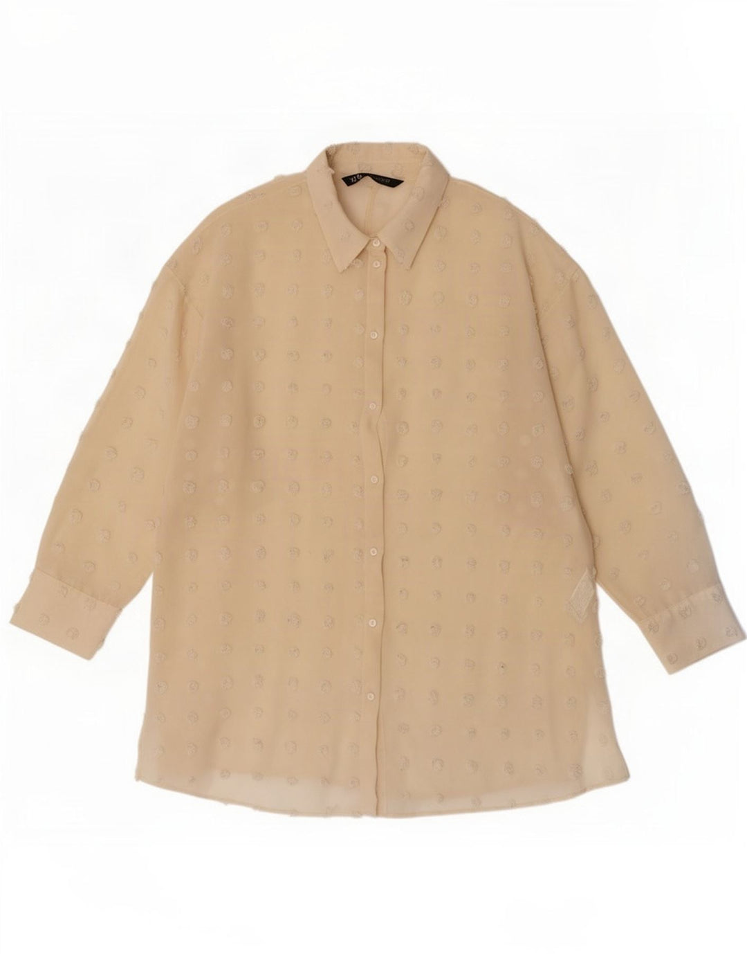 Zara Womens Oversized Longline skjortebluse UK 10 Small Beige Spotted