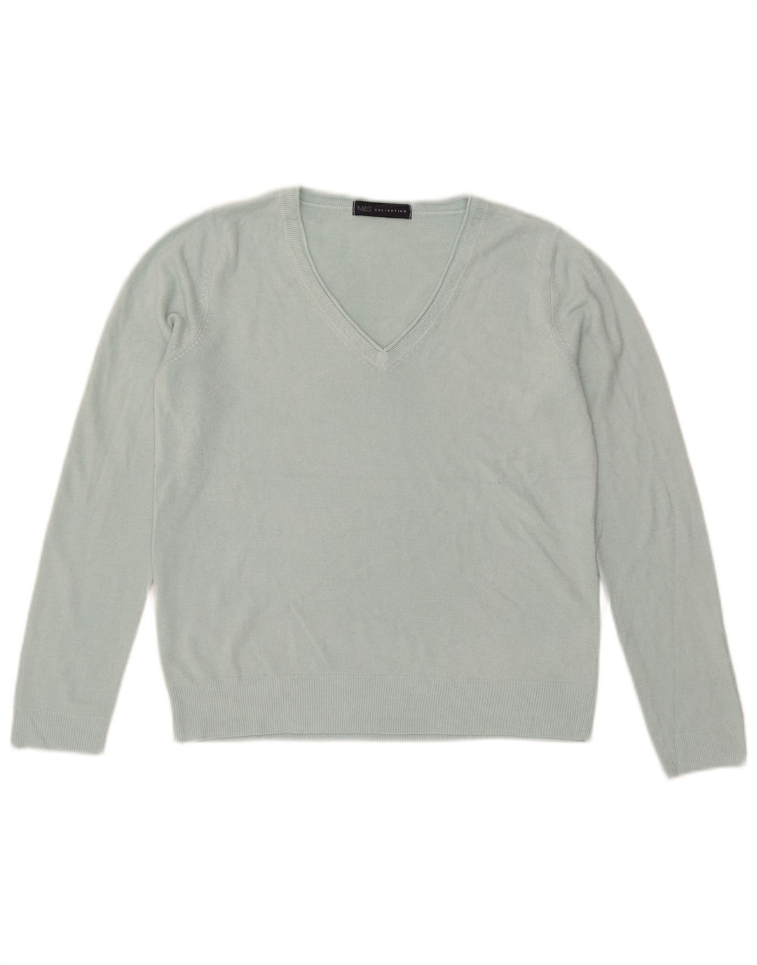 Marks & Spencer Dame V-hals sweater UK 12 Medium Blue Acryl