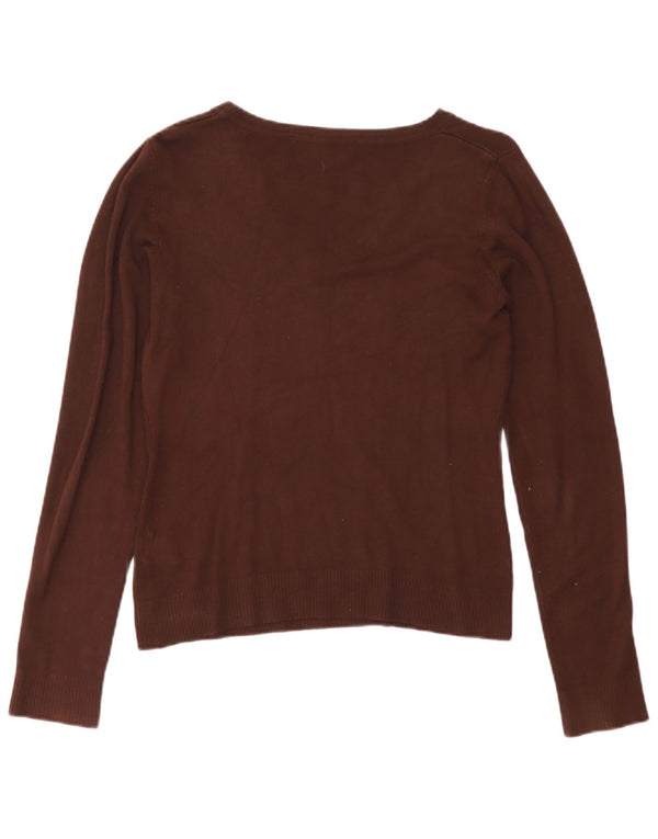 Zara Dame V-hals sweater UK 12 Medium Brown Rayon