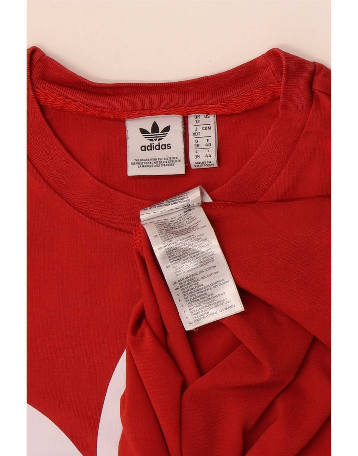 Adidas Dame Grafisk T-Shirt Top UK 12 Medium Rød Bomuld