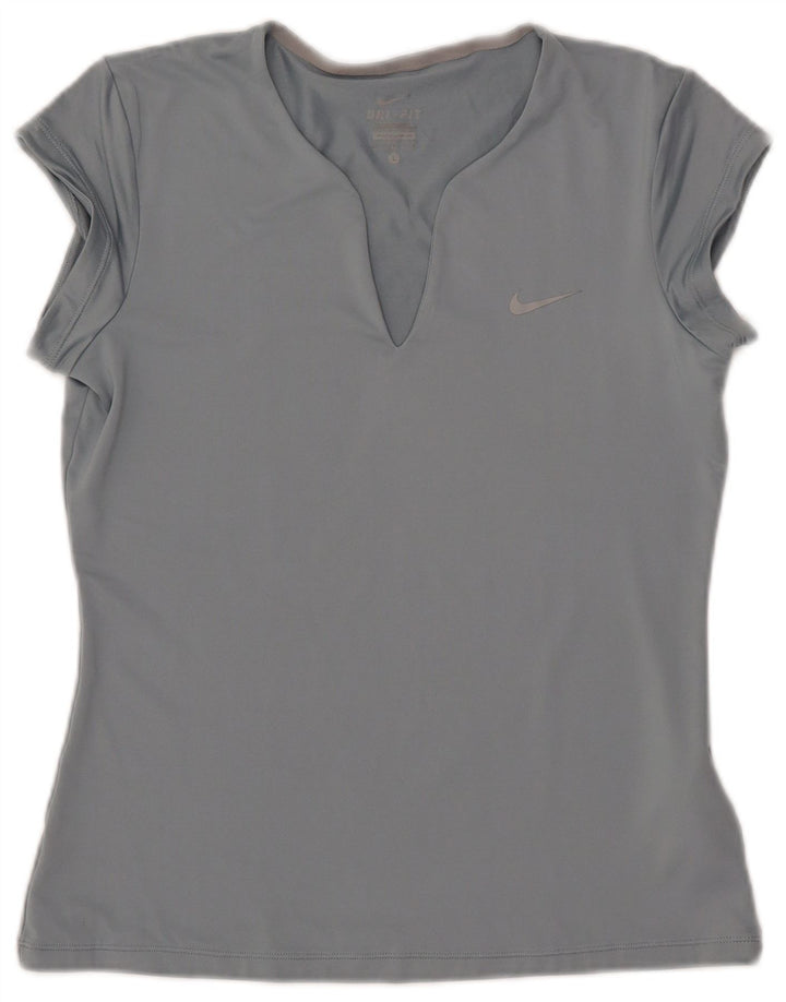 NIKE Dame Dri Fit T-Shirt Top UK 14 Stor Blå Polyester