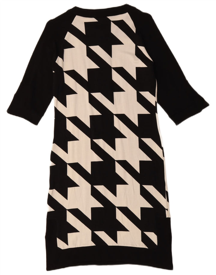 DESIGUAL Womens 3/4 Sleeve Shift Dress UK 10 Small Black Geometric