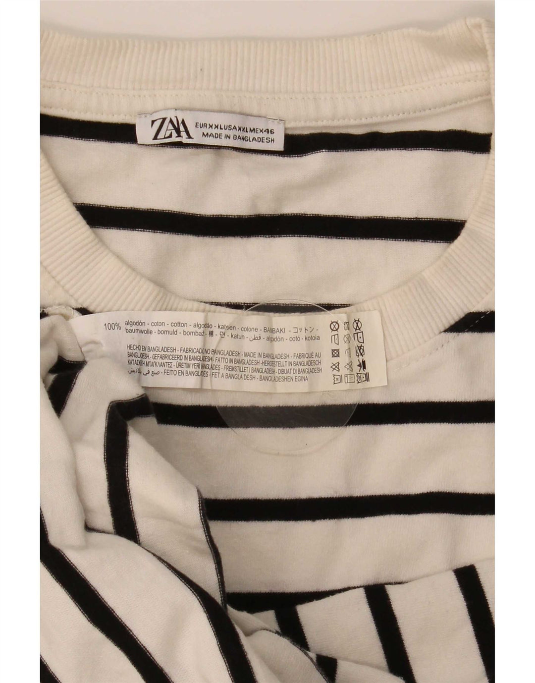 Zara Herre Top Langærmet 2XL Hvidstribet bomuld
