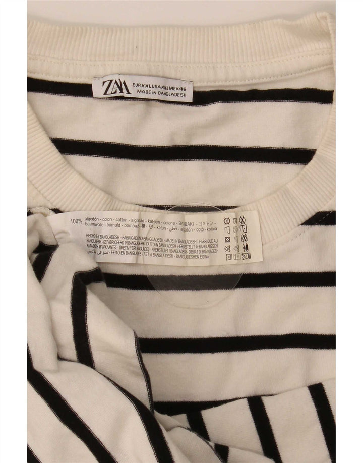 Zara Herre Top Langærmet 2XL Hvidstribet bomuld