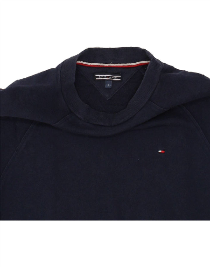 TOMMY HILFIGER Mens Graphic Sweatshirt Jumper Small Navy Blue Cotton Vintage Tommy Hilfiger and Second-Hand Tommy Hilfiger from Messina Hembry 