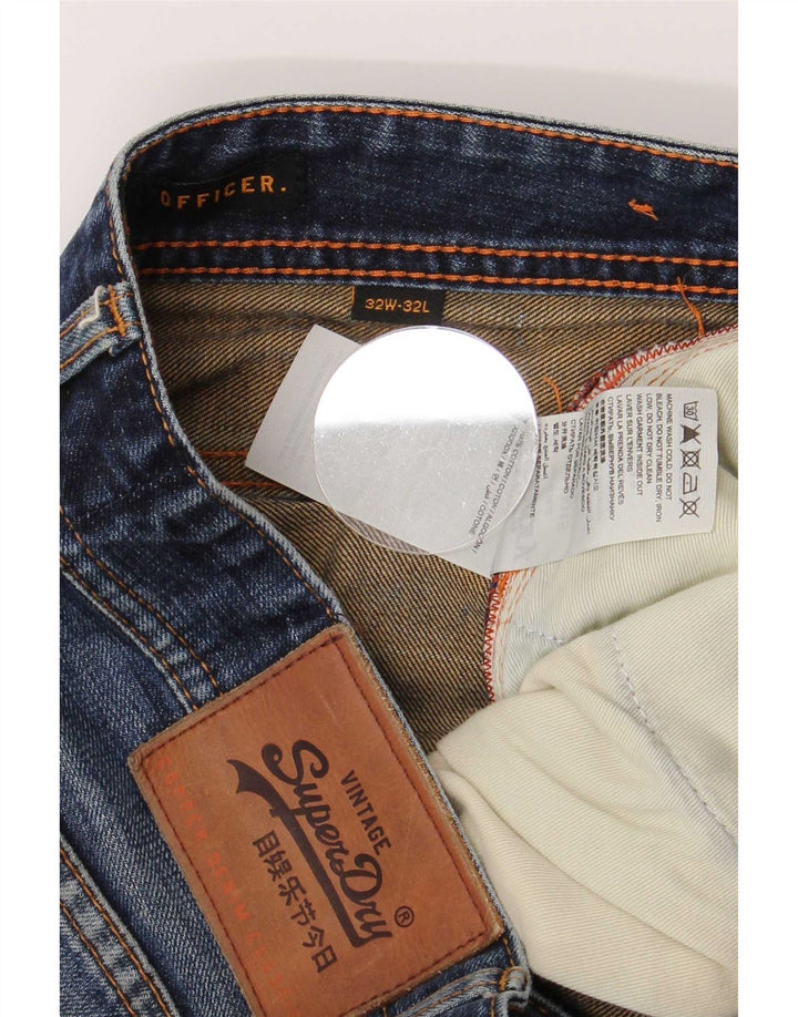 Superdry Men Distressed Straight Jeans W32 L32 Blå Bomuld