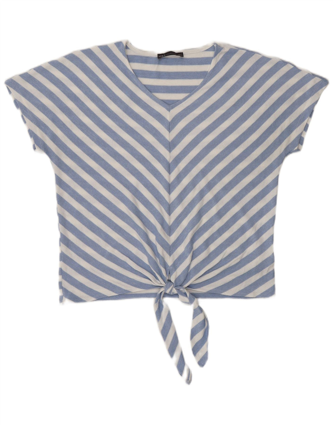 Marks & Spencer Dame Front Tie Bluse Top UK 12 Mellem blå stribet