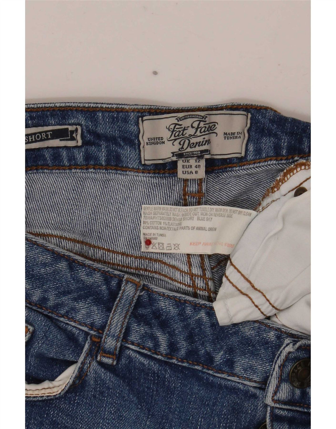 Fat Face Dame Denim Shorts UK 12 Medium W32 Blå Bomuld
