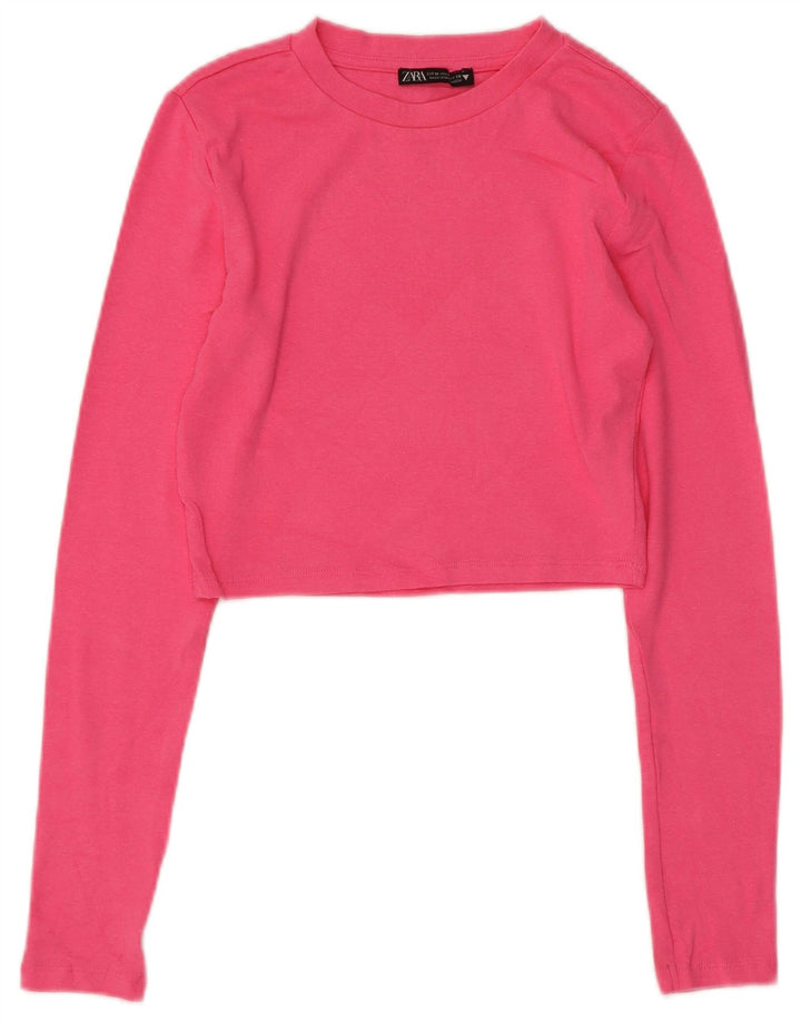 Zara Womens Crop Top Langærmet UK 12 Medium Pink Bomuld