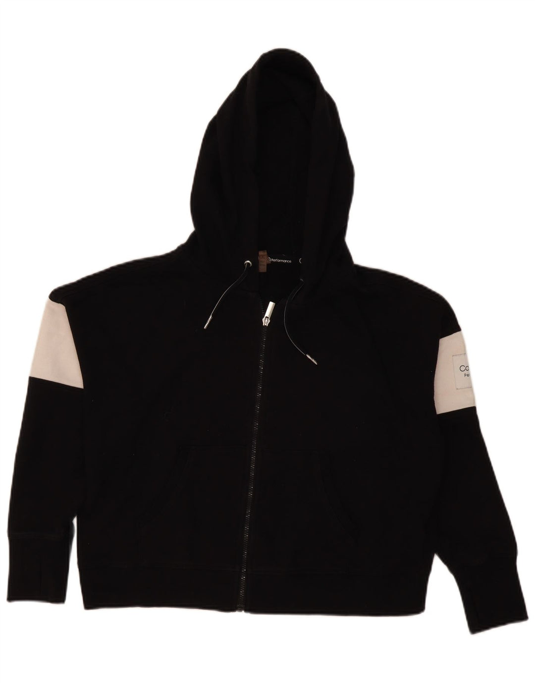 Calvin Klein Dame Oversized Crop Zip Hoodie Sweater UK 14 Medium Black