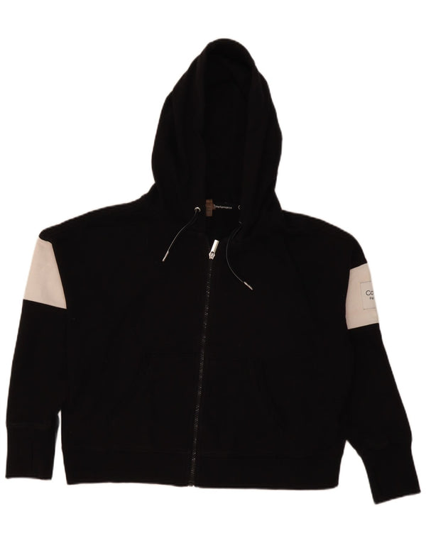 Calvin Klein Dame Oversized Crop Zip Hoodie Sweater UK 14 Medium Black