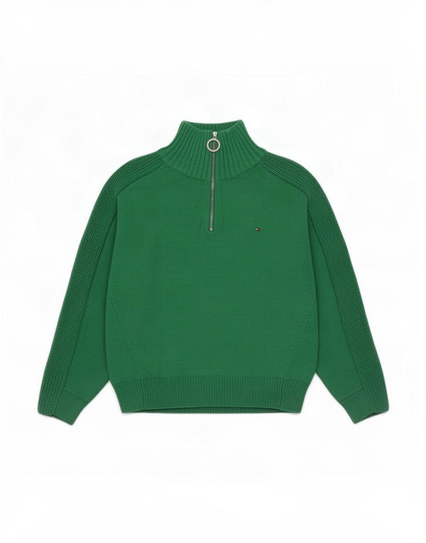 Tommy Hilfiger Dame Oversized Zip Neck Jumper Sweater UK 10 Small Green
