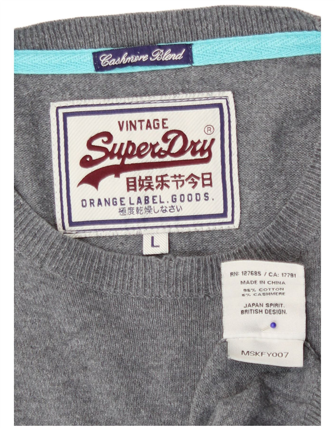 Superdry sweater med rund hals til mænd, stor grå flækket bomuld