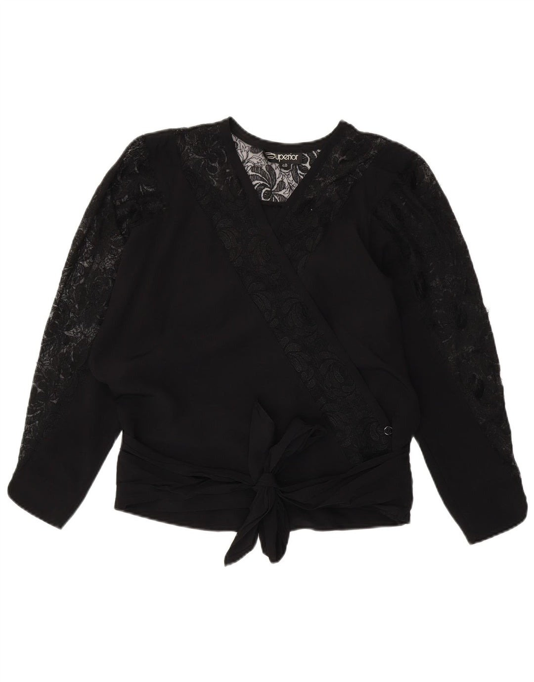 Superior Dame Langærmet Bluse Top EU 40 Medium Sort Viscose