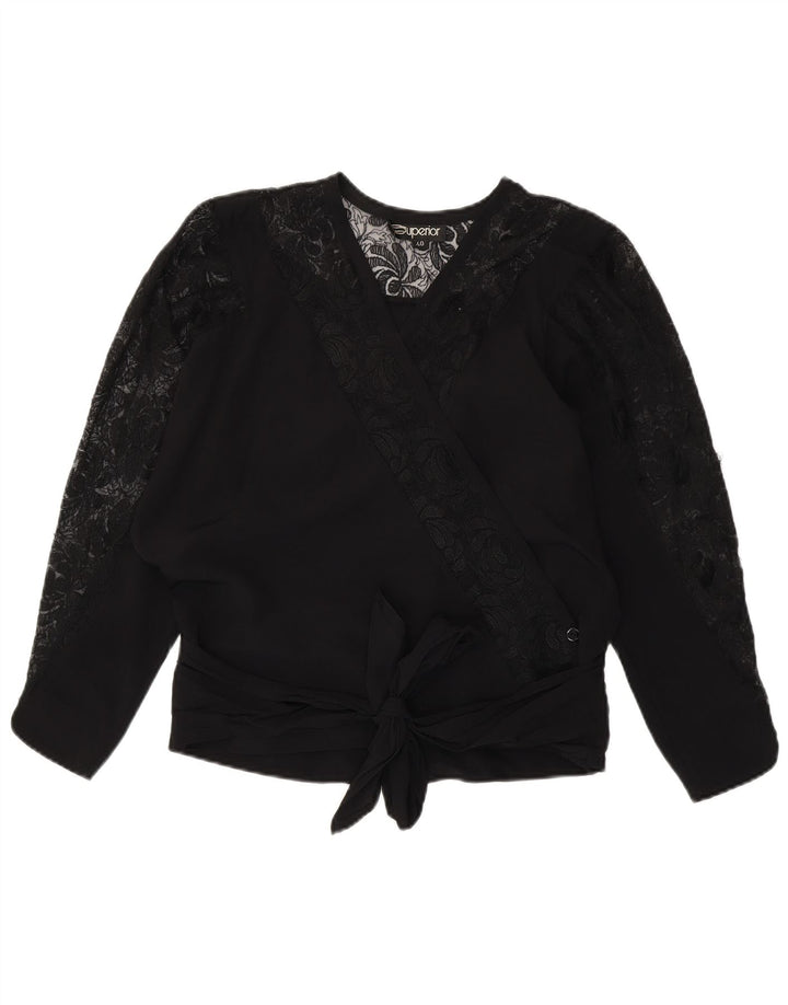 Superior Dame Langærmet Bluse Top EU 40 Medium Sort Viscose