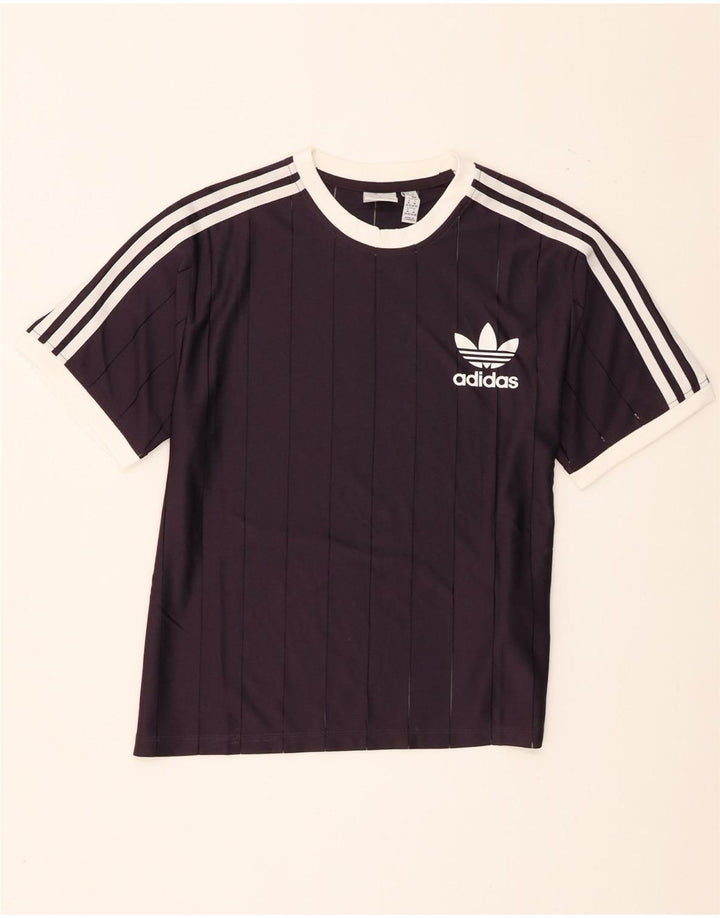 Adidas Dame T-Shirt Top UK 12/14 Medium Lilla Stribet Polyester