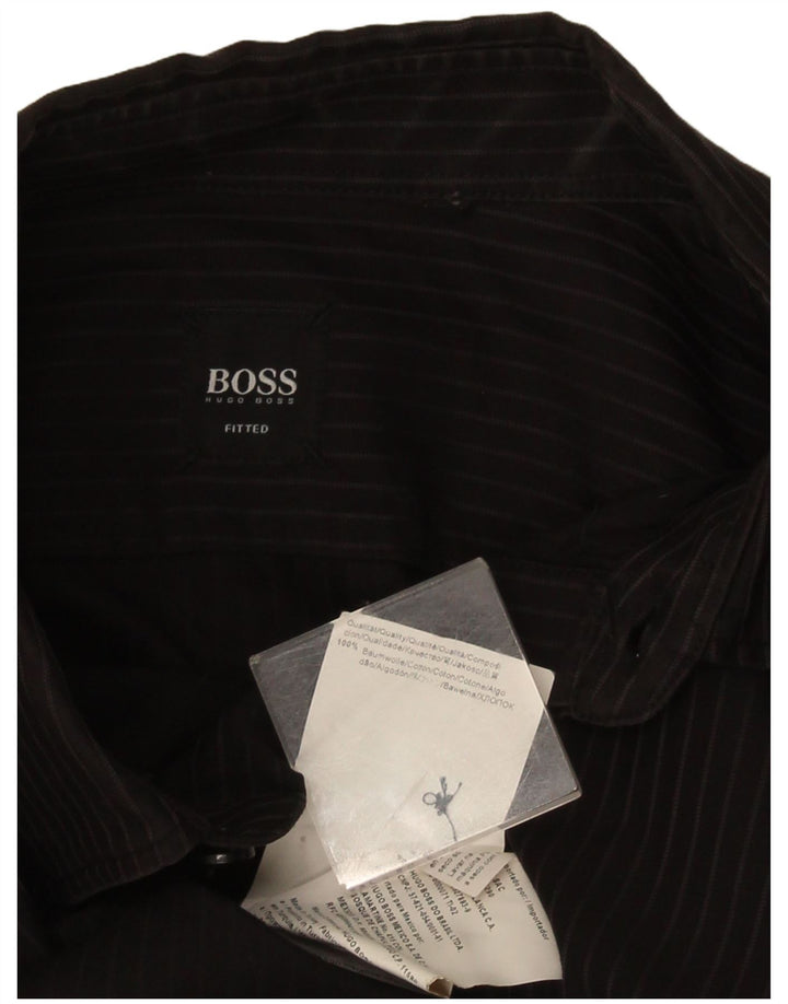 Hugo Boss Herre Fitted Shirt Stor sort stribet bomuld