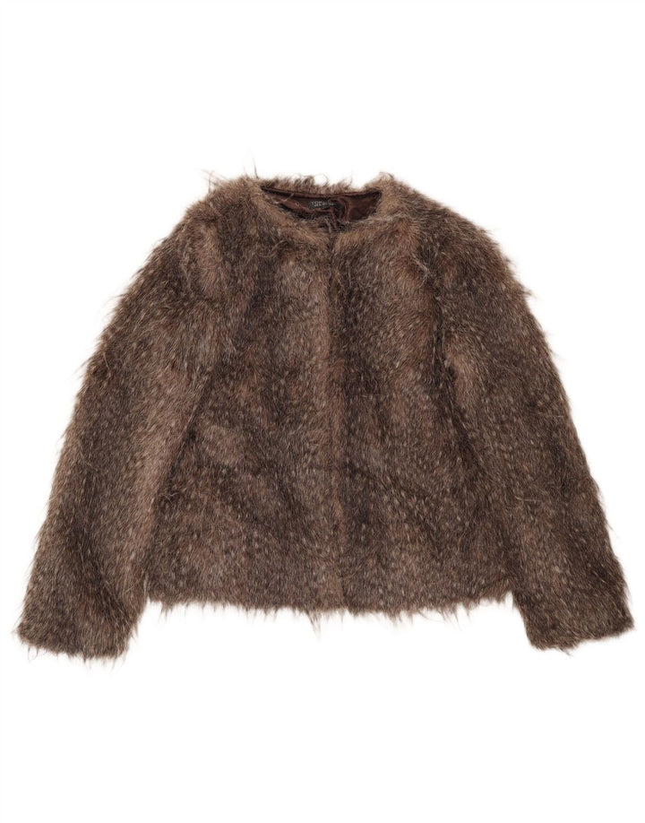 Topshop Dame imiteret Pelsjakke UK 8 Small Brown Modacryl