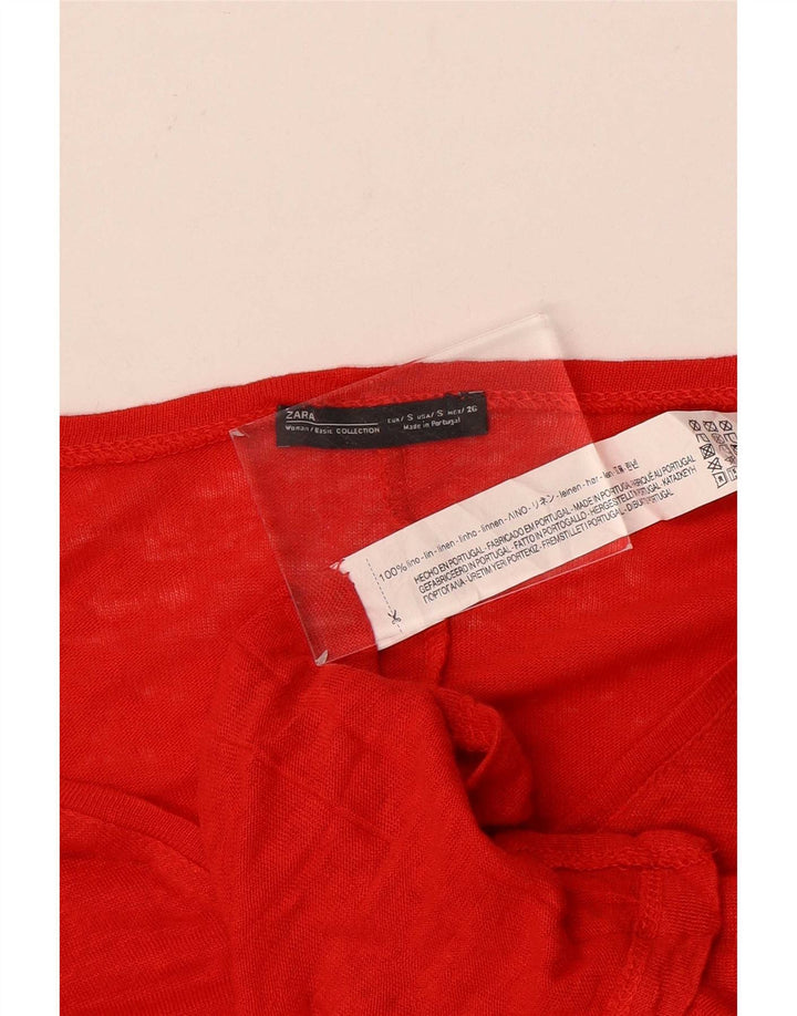 Zara Womens Oversized T-Shirt Top UK 10 Small Red Linen