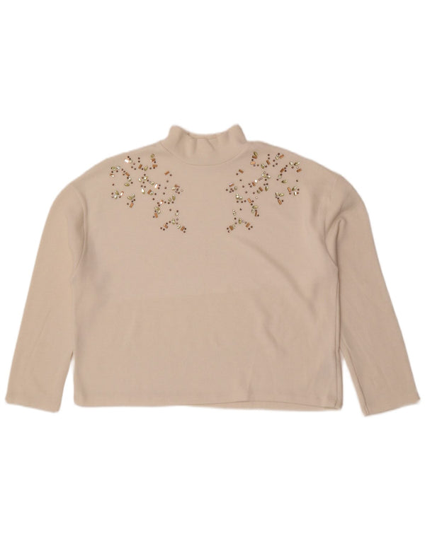 Zara Womens Loose Fit Crop Top Langærmet UK 14 Medium White Spotted
