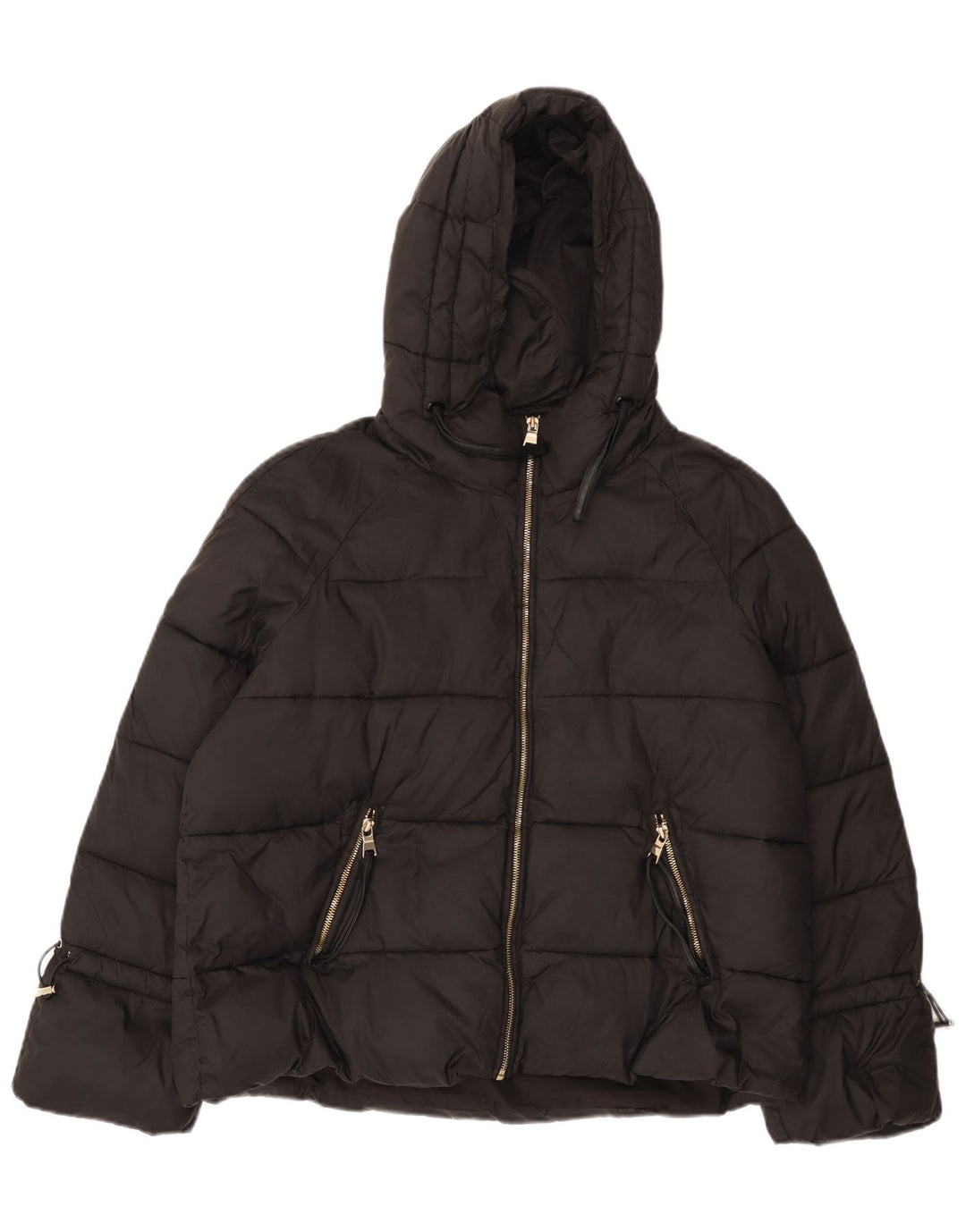 Zara Dame Hætte Polstret Jakke UK 16 Stor Sort Nylon