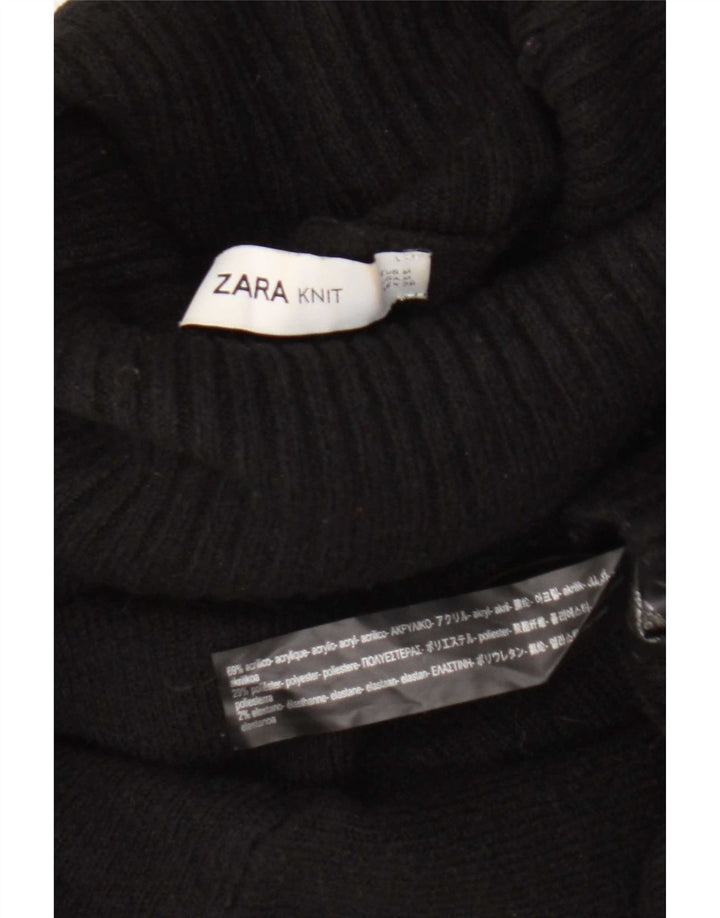 Zara Dame Oversized Roll Neck Jumper Sweater UK 14 Medium Sort Akryl
