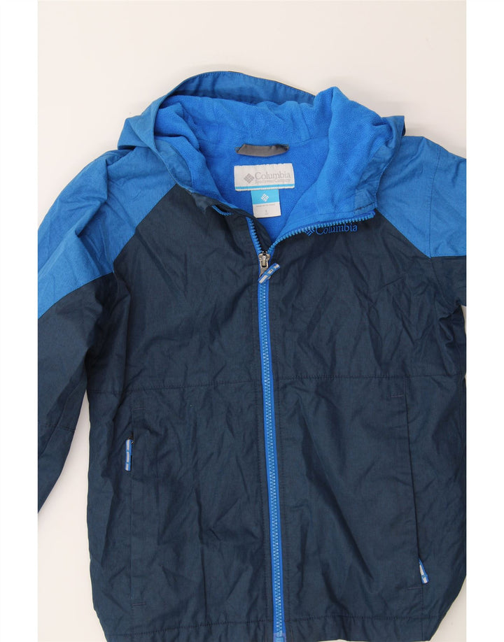 COLUMBIA Boys Windbreaker Jacket 7-8 Years Small Navy Blue Colourblock Vintage Columbia and Second-Hand Columbia from Messina Hembry 