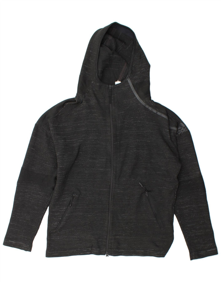 ADIDAS Mens Zip Hoodie Sweater Large Black Flecked Polyester Vintage Adidas and Second-Hand Adidas from Messina Hembry 