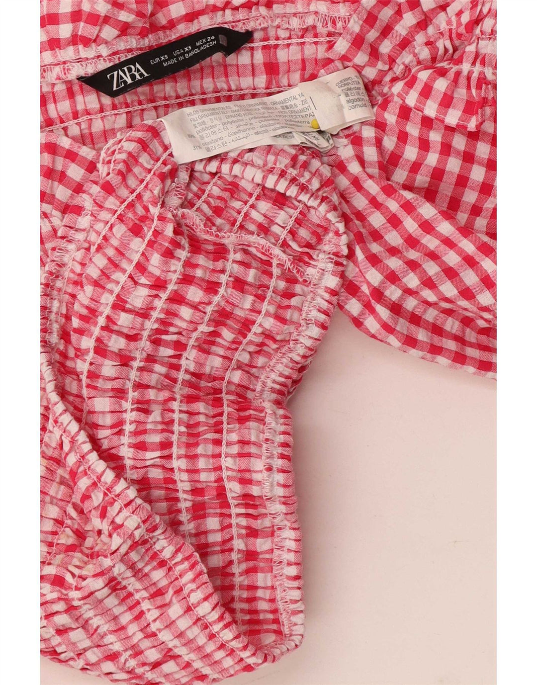 Zara Womens Crop 3/4 ærme off Shoulder Top UK 4 XS Red Gingham Polyester
