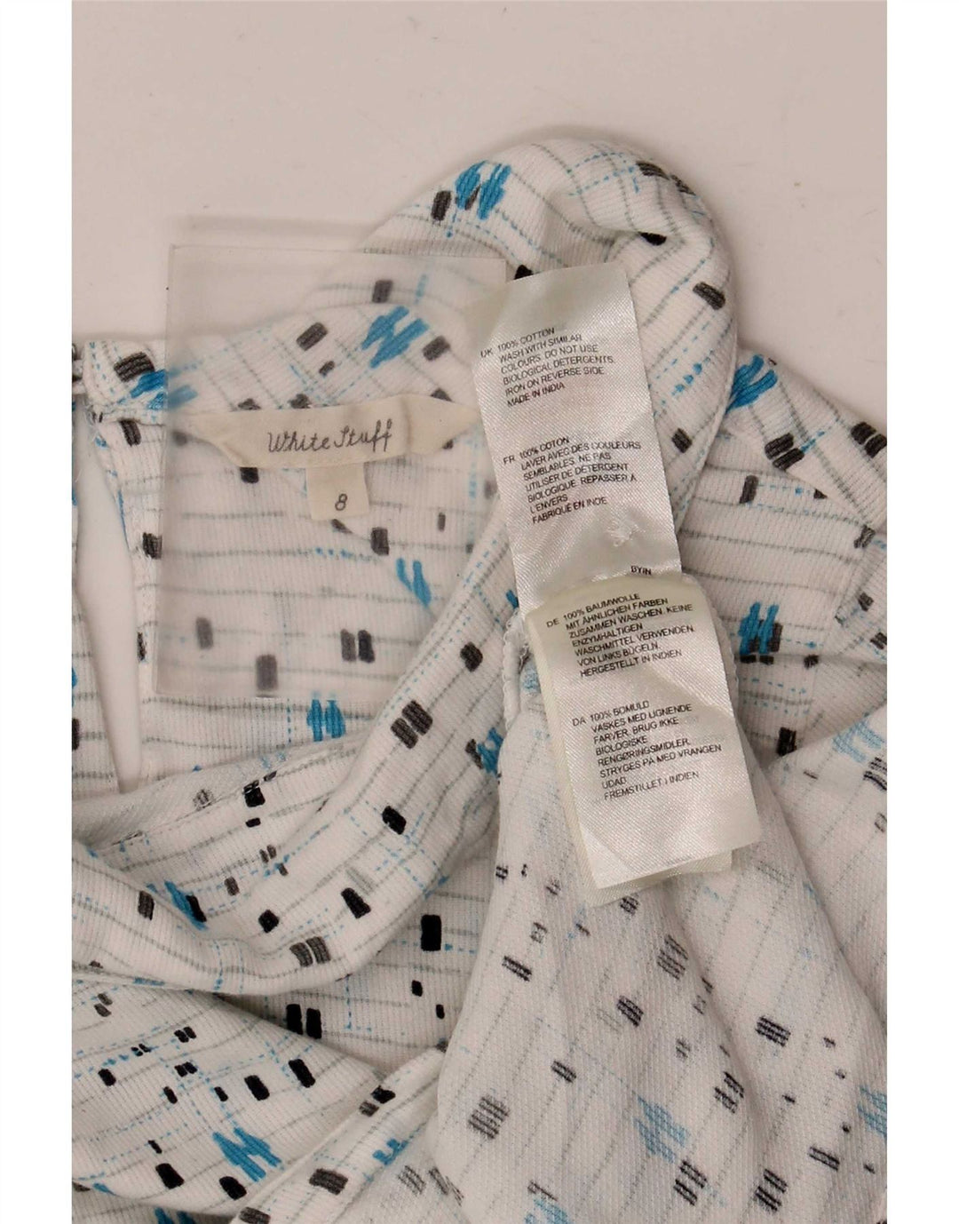White Stuff Damebluse Top UK 8 Lille geometrisk bomuld