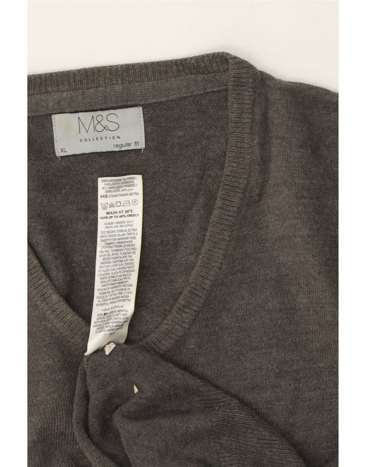 Marks & Spencer Herre Regular Fit V-hals sweater XL Grå Akryl