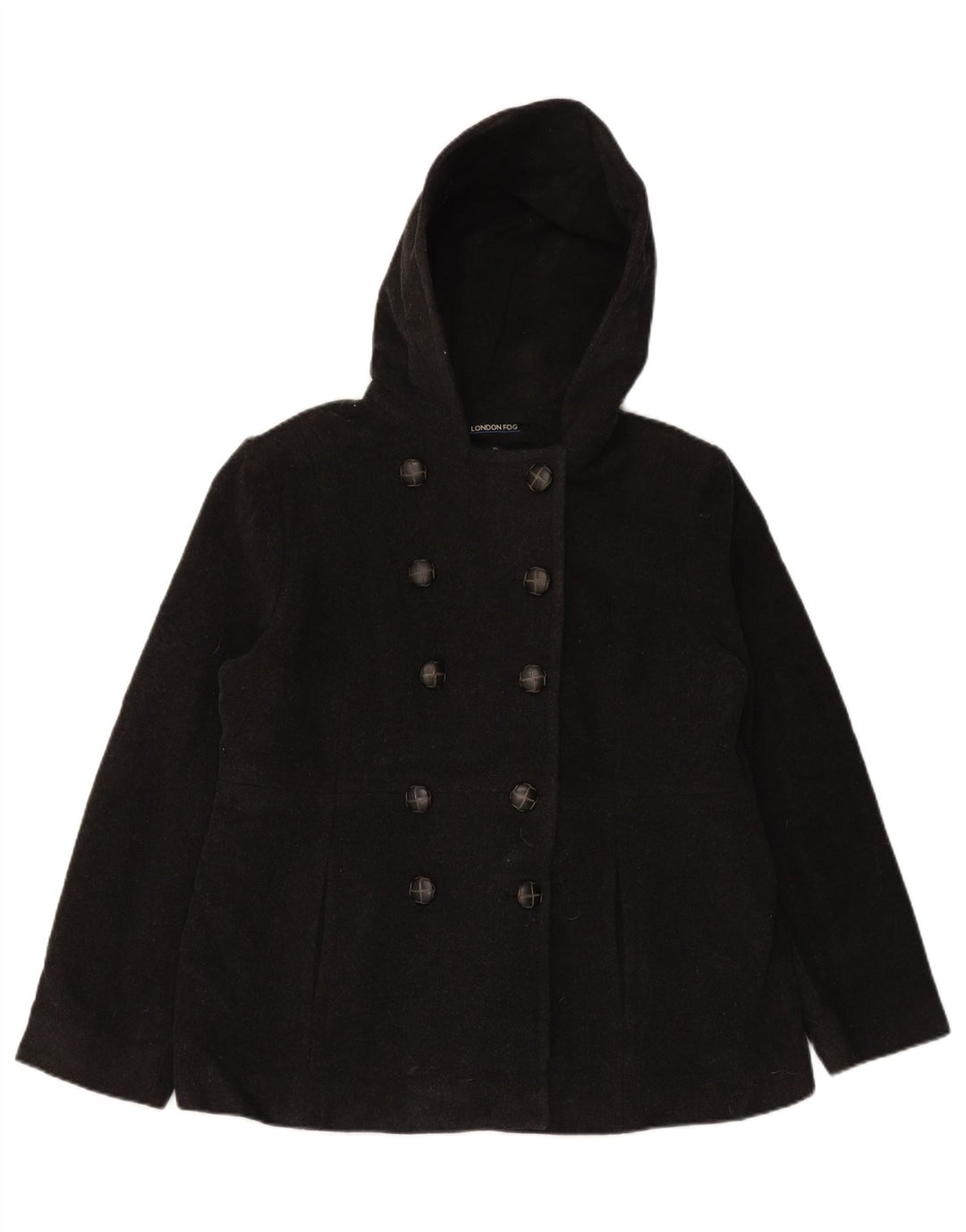 LONDON FOG Dame Hooded Pea Coat UK 18 XL Grå Uld