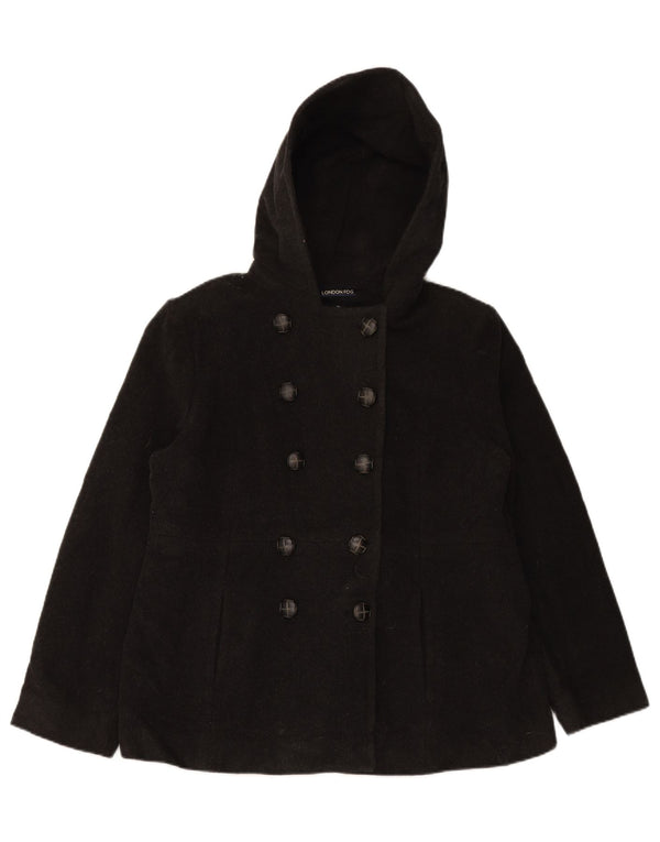 LONDON FOG Dame Hooded Pea Coat UK 18 XL Grå Uld