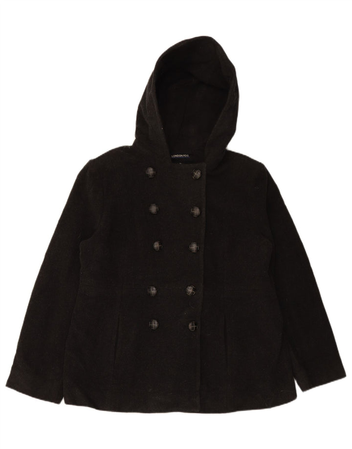 LONDON FOG Dame Hooded Pea Coat UK 18 XL Grå Uld