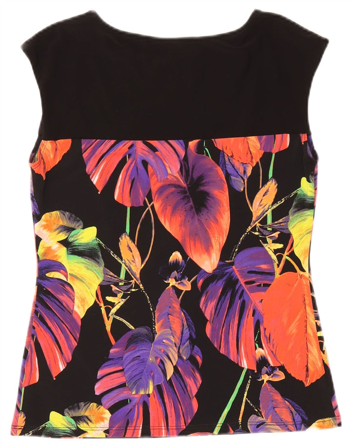 FRANK LYMAN Dame ærmeløs bluse Top UK 10 Small Black Floral Polyester