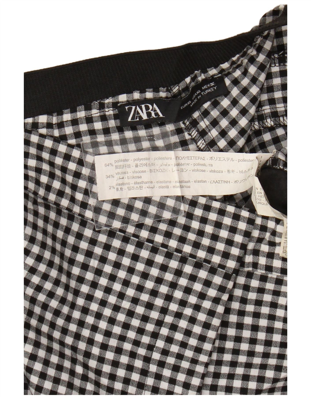 Zara Dame Slim Chino Bukser XL W32 L27 Sort Gingham Polyester