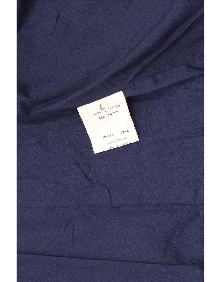 Vintage Dame Crop Læderjakke UK 14 Large Navy Blue Læder