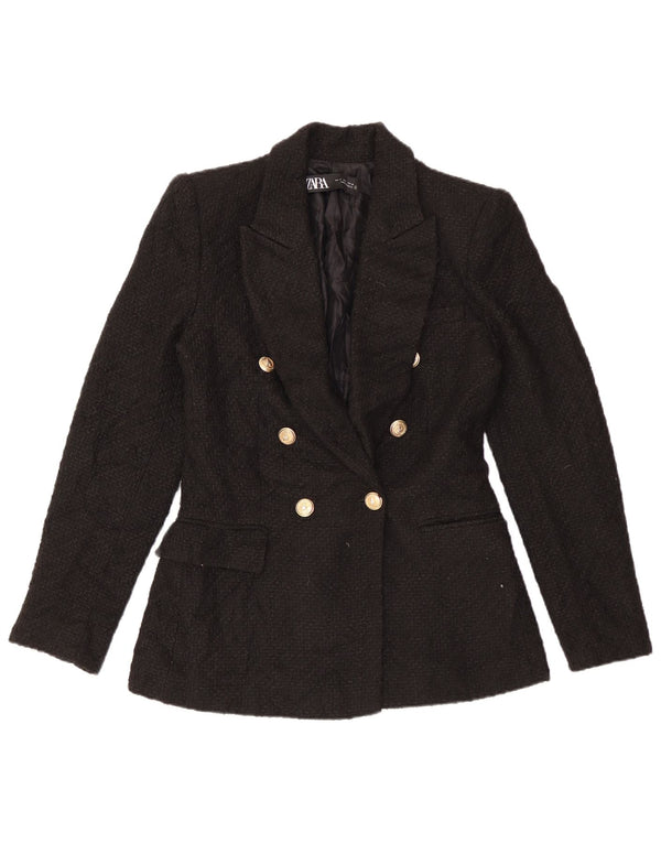 Zara Dame Double Breasted Blazer Jacket UK 10 Small Black Acryl