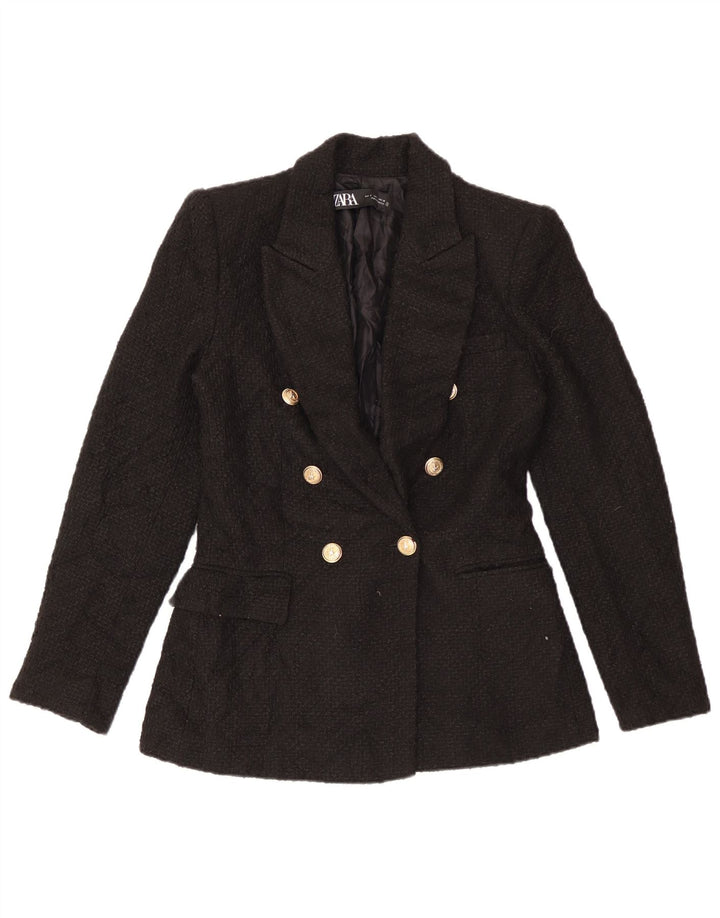 Zara Dame Double Breasted Blazer Jacket UK 10 Small Black Acryl