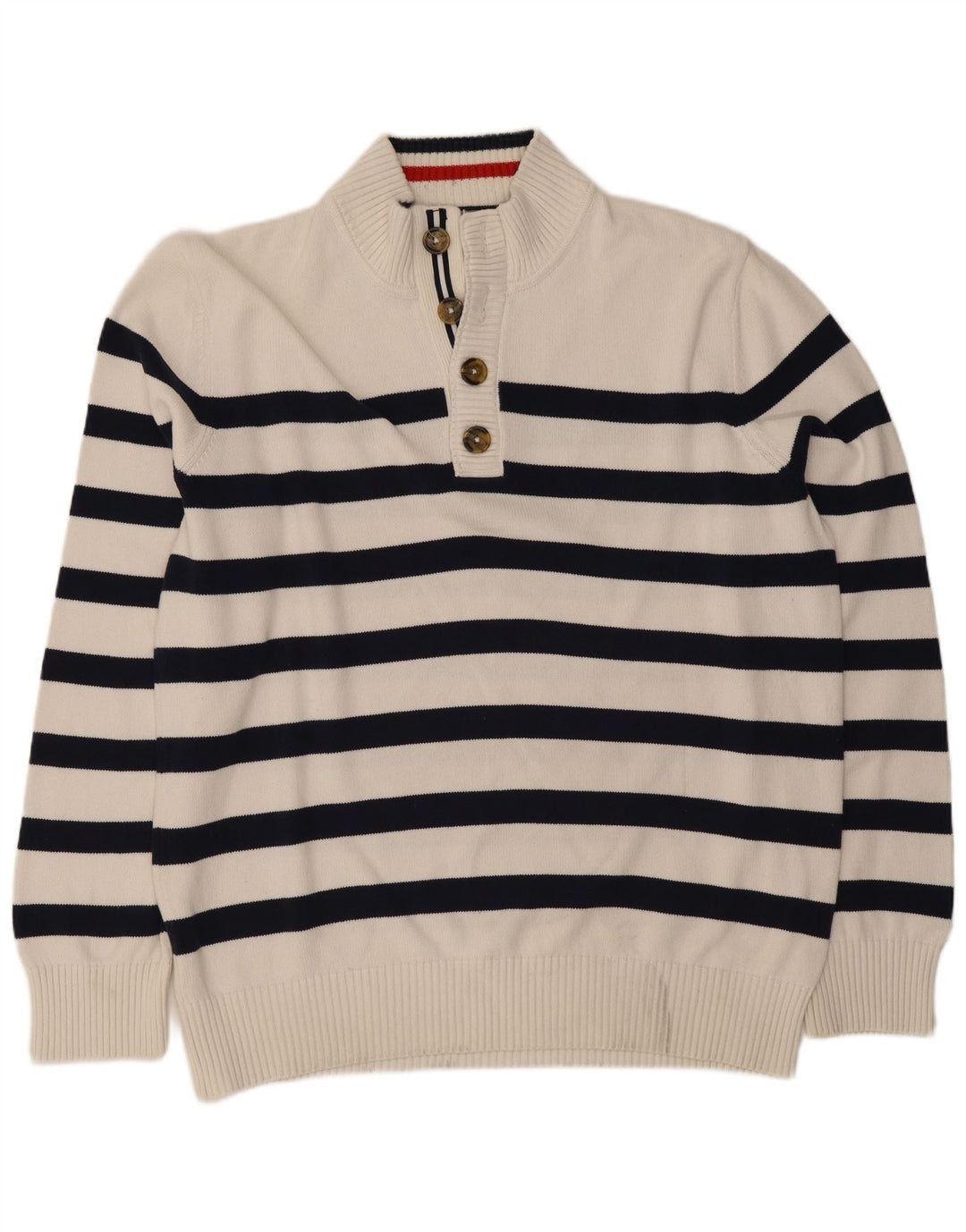 Tommy Hilfiger Herre Button Neck Jumper Sweater Stor Hvid Stribet