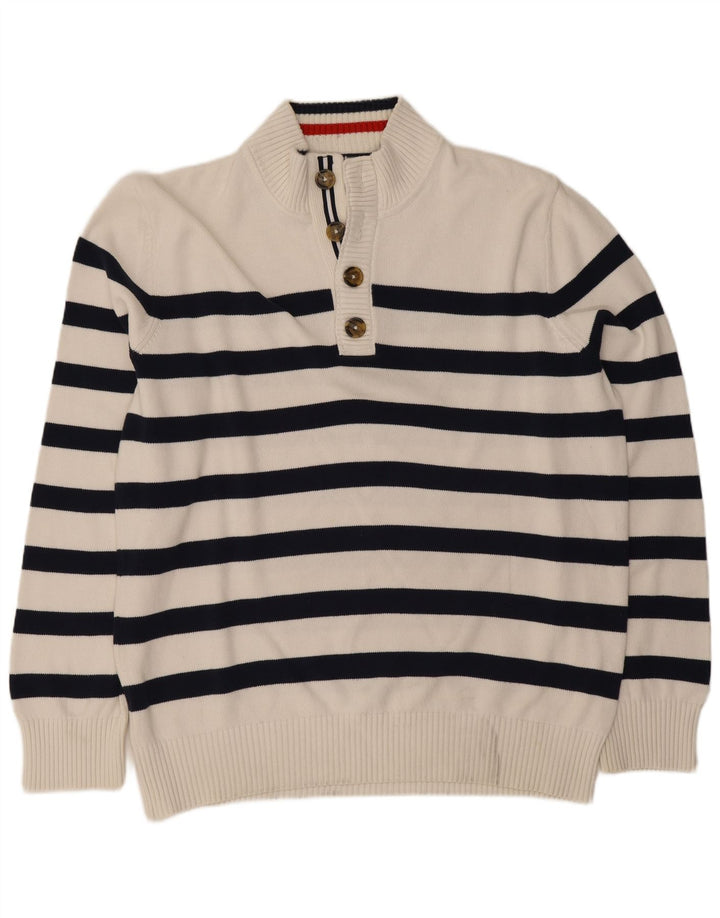 Tommy Hilfiger Herre Button Neck Jumper Sweater Stor Hvid Stribet