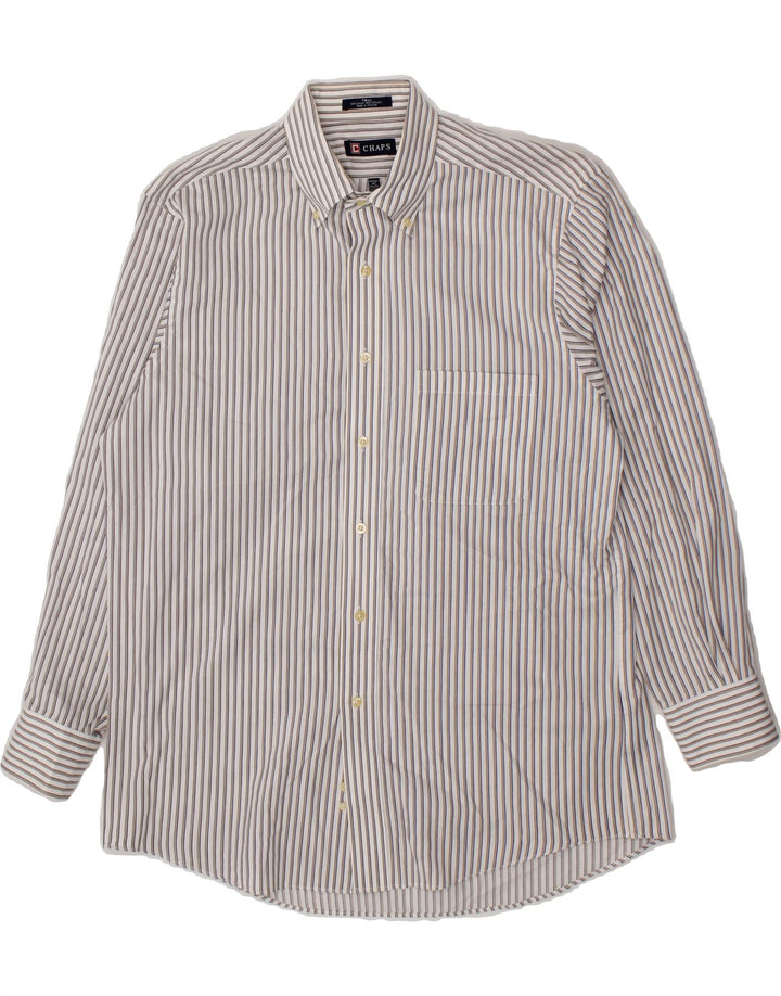 CHAPS Mens Shirt  Size 15-15 1/2 Medium White Striped Cotton Vintage Chaps and Second-Hand Chaps from Messina Hembry 