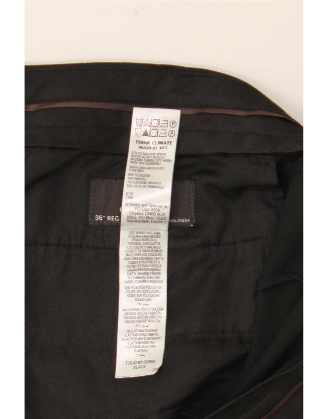 Marks & Spencer Herre Lige Regular Fit Suit Bukser W36 L31 Sort