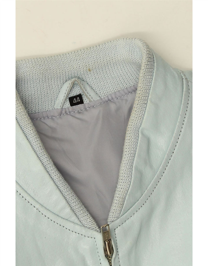 Vintage Dame Crop Faux Læder Bomber Jacket IT 44 Medium Blue