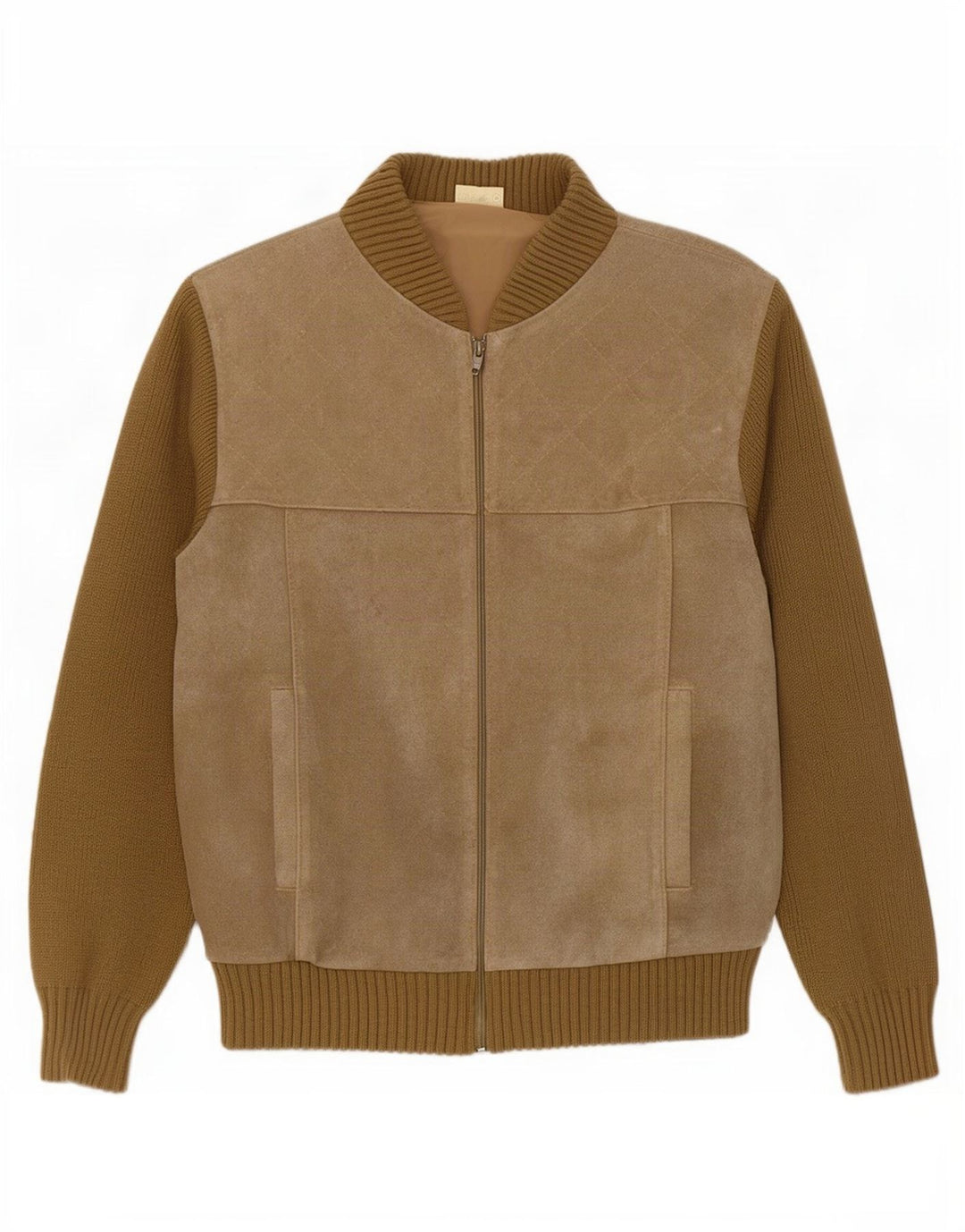 Vintage dame ruskind bomberjakke EU 50 XL Beige Colourblock polyakryl