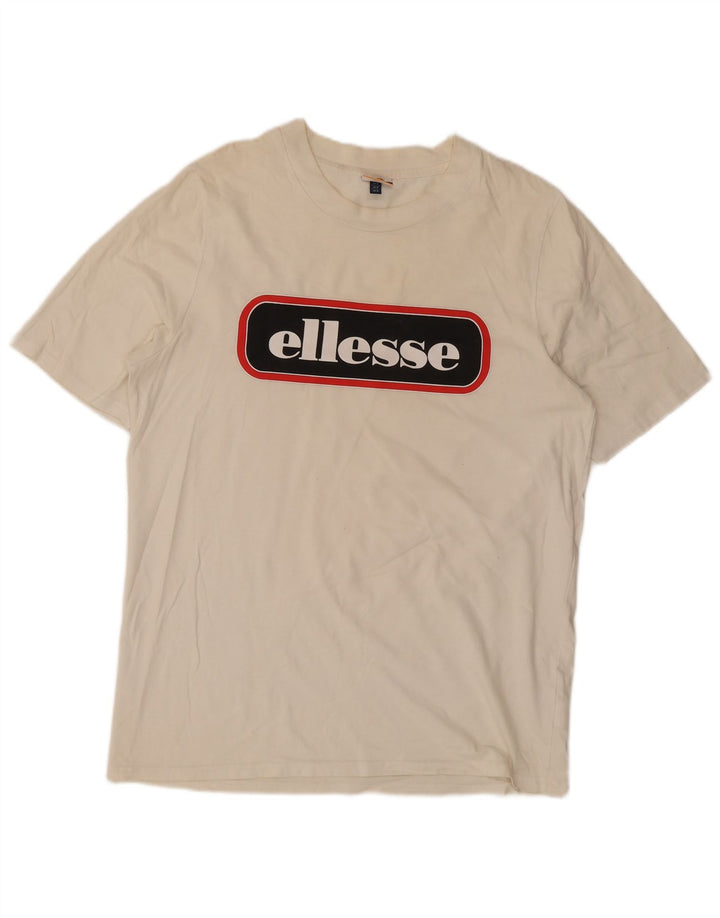 Ellesse Herre Grafisk T-Shirt Top Lille Off White Bomuld